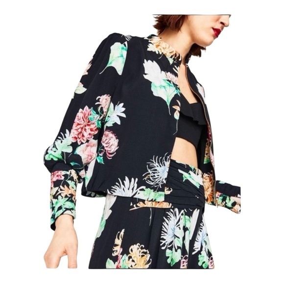 Zara Jackets & Blazers - Zara Floral Bomber Jacket - Black and Multicolor